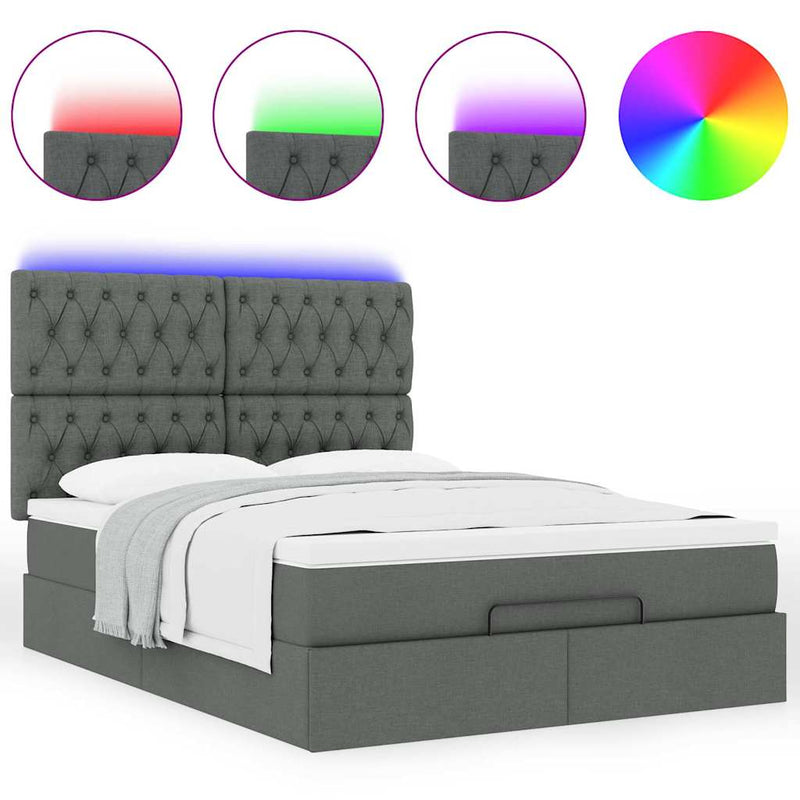vidaXL Ottoman Bed with Mattress & LEDs Dark Grey Queen Fabric