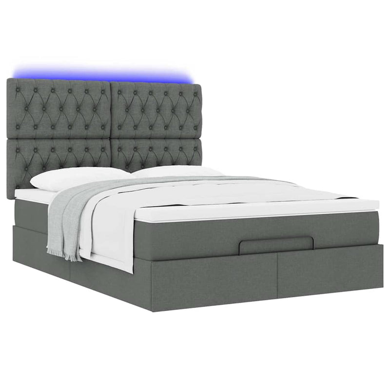 vidaXL Ottoman Bed with Mattress & LEDs Dark Grey Queen Fabric