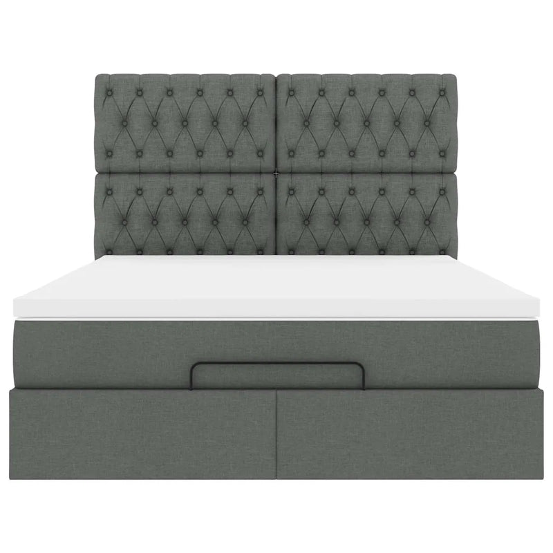 Ottoman Bed with Mattress & LEDs Dark Grey Queen Fabric