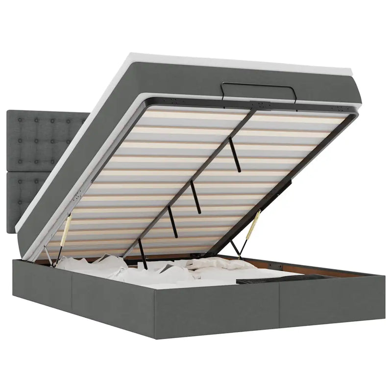 Ottoman Bed with Mattress & LEDs Dark Grey Queen Fabric