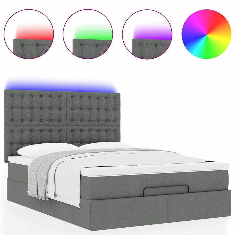 vidaXL Ottoman Bed with Mattress & LEDs Dark Grey Queen Fabric