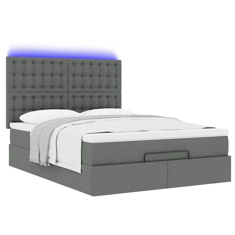 vidaXL Ottoman Bed with Mattress & LEDs Dark Grey Queen Fabric
