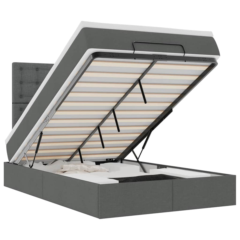 vidaXL Ottoman Bed with Mattress & LEDs Dark Grey King Single Fabric