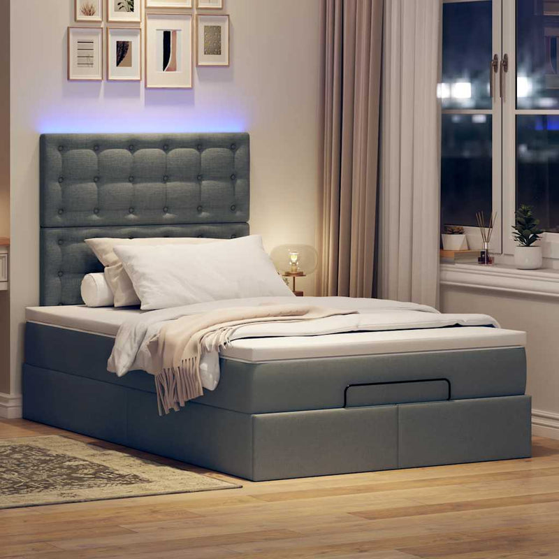 vidaXL Ottoman Bed with Mattress & LEDs Dark Grey King Single Fabric