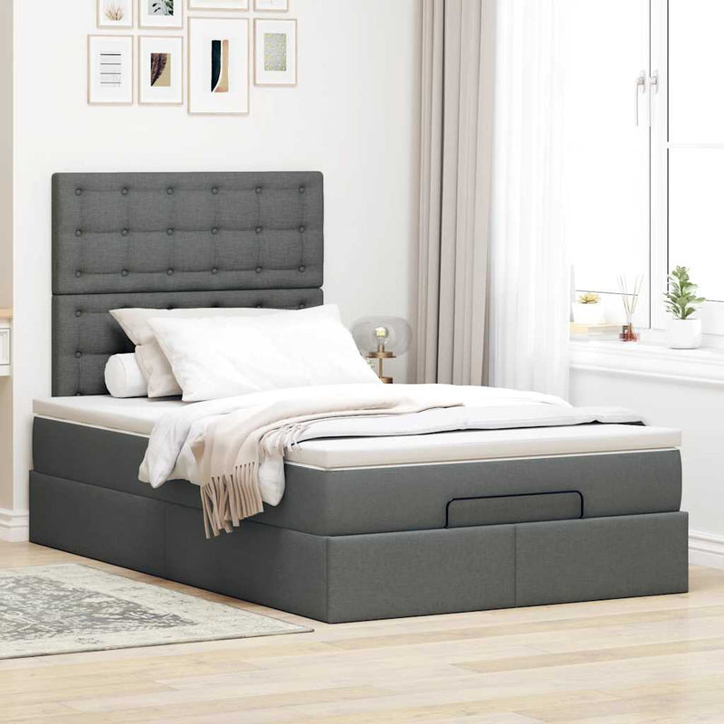 vidaXL Ottoman Bed with Mattress & LEDs Dark Grey King Single Fabric
