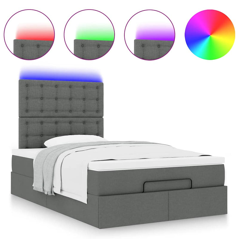 vidaXL Ottoman Bed with Mattress & LEDs Dark Grey King Single Fabric
