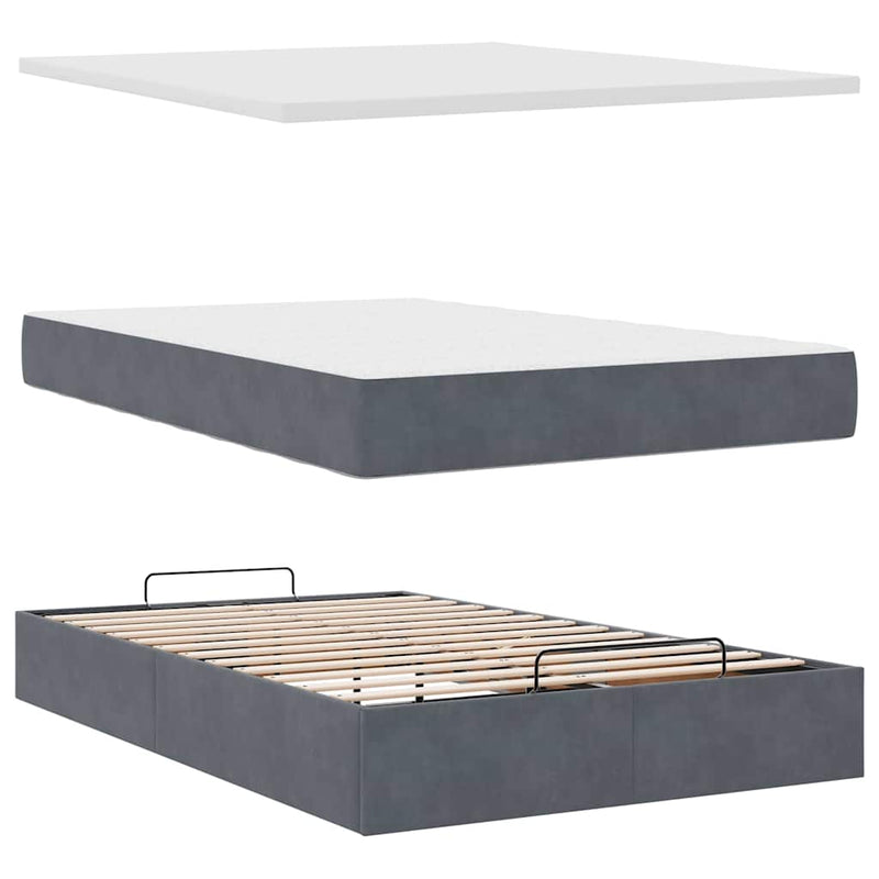 vidaXL Ottoman Bed with Mattresses & LEDs Dark Grey King Single Velvet