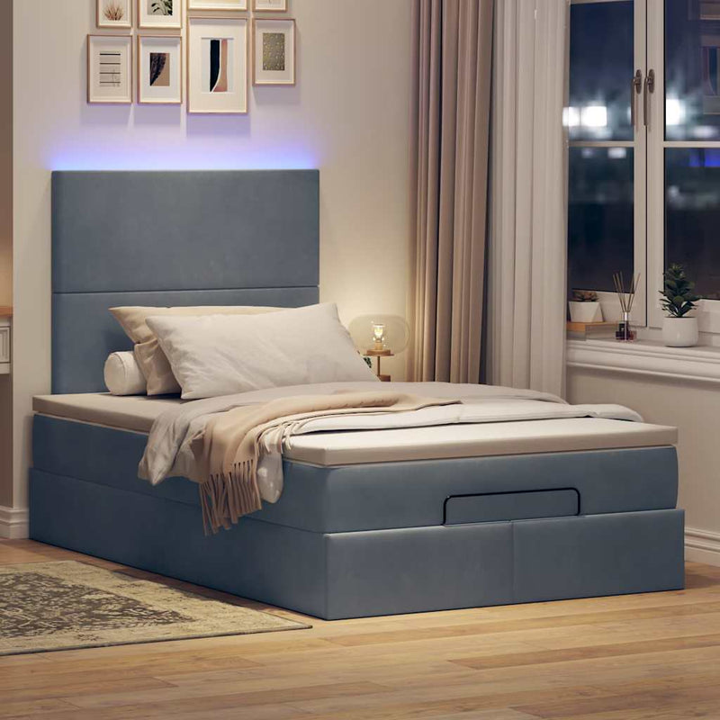 vidaXL Ottoman Bed with Mattresses & LEDs Dark Grey King Single Velvet