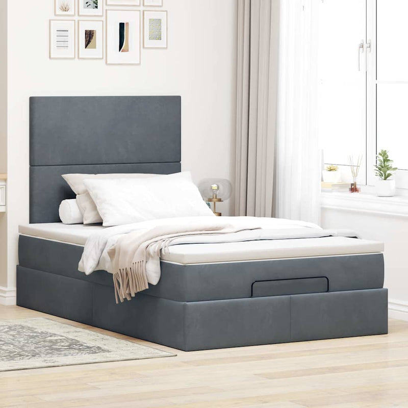 vidaXL Ottoman Bed with Mattresses & LEDs Dark Grey King Single Velvet