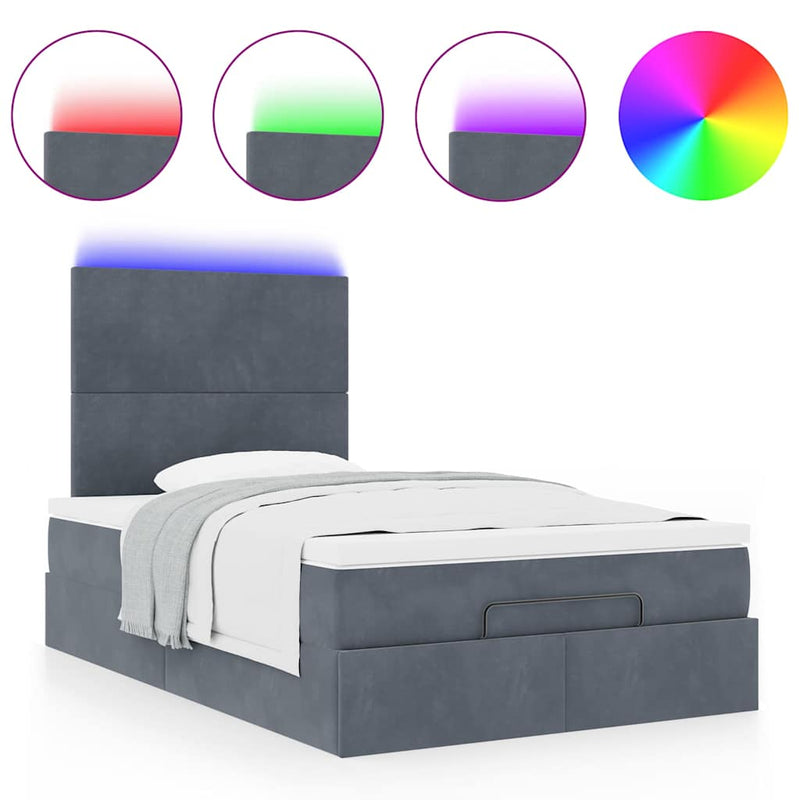 vidaXL Ottoman Bed with Mattresses & LEDs Dark Grey King Single Velvet