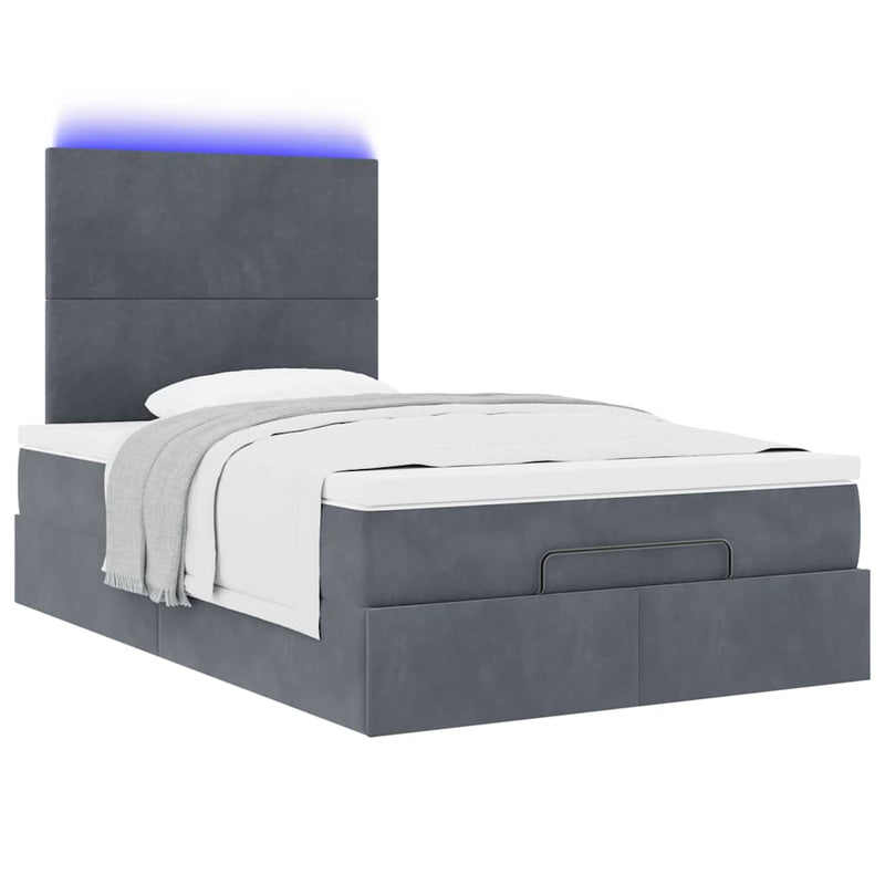 vidaXL Ottoman Bed with Mattresses & LEDs Dark Grey King Single Velvet