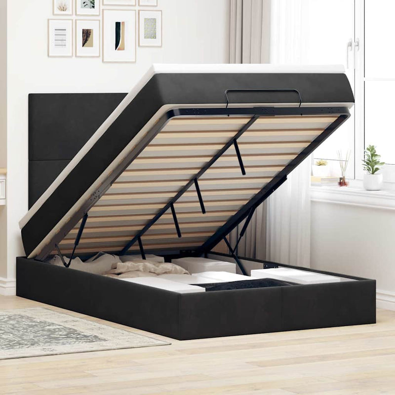 vidaXL Ottoman Bed with Mattresses & LEDs Dark Grey King Single Velvet