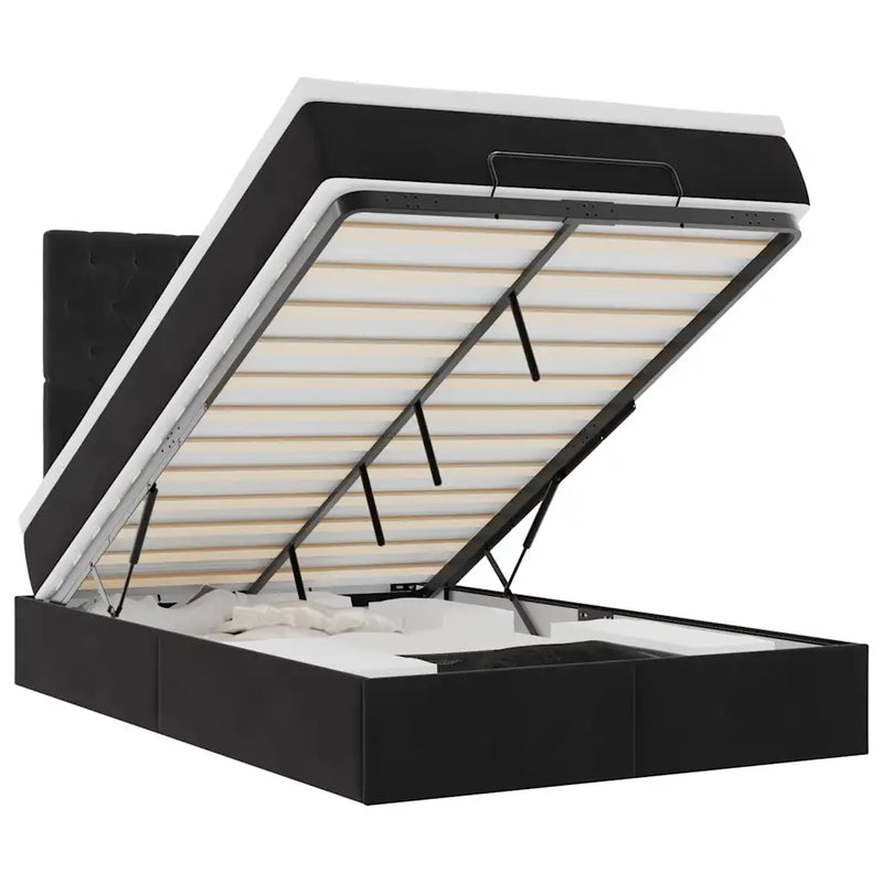 Ottoman Bed with Mattresses & LEDs Black King Single Velvet