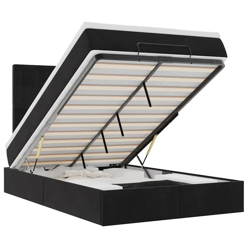 Ottoman Bed with Mattresses & LEDs Black King Single Velvet