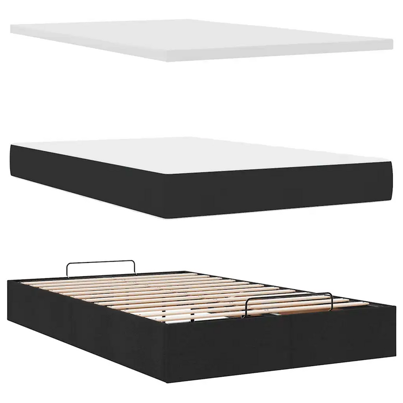 Ottoman Bed with Mattresses & LEDs Black King Single Velvet