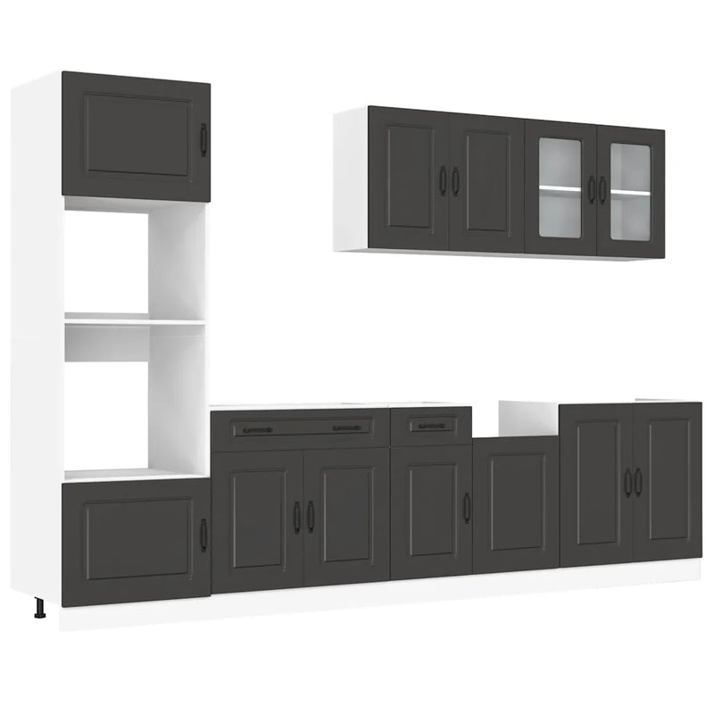 7 Piece Kitchen Cabinet Set "Kalmar" Black Engineered Wood