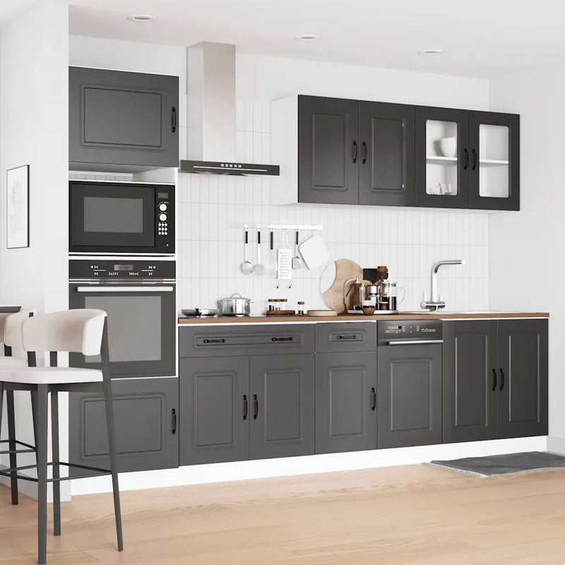 7 Piece Kitchen Cabinet Set "Kalmar" Black Engineered Wood