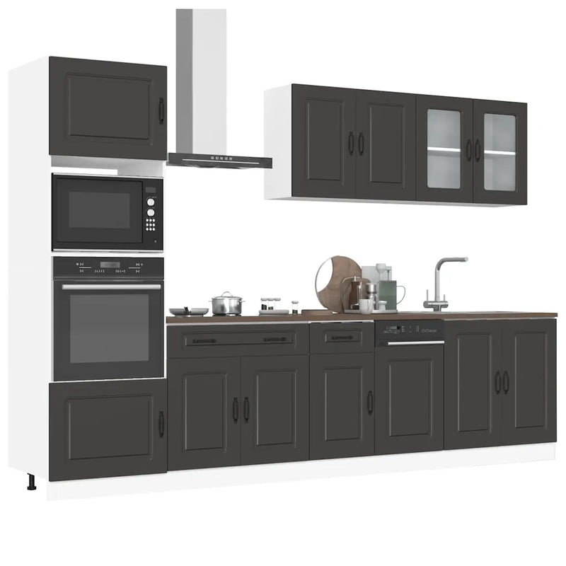 7 Piece Kitchen Cabinet Set "Kalmar" Black Engineered Wood