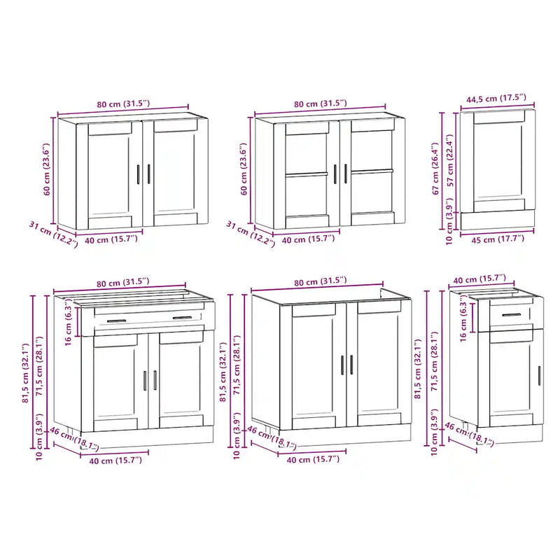 7 Piece Kitchen Cabinet Set "Porto" White Engineered Wood