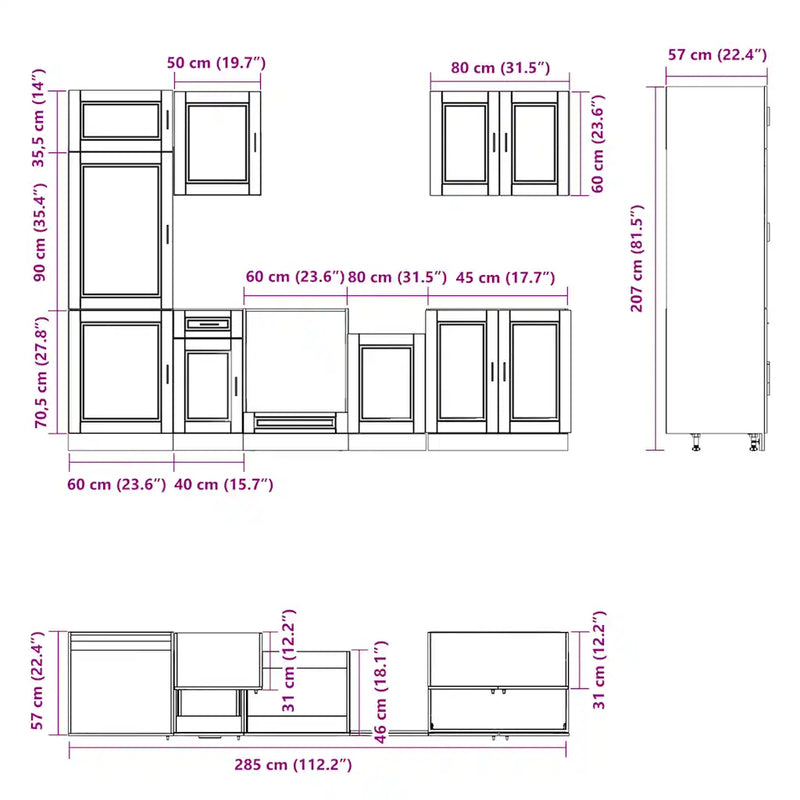 7 Piece Kitchen Cabinet Set Porto White Engineered Wood