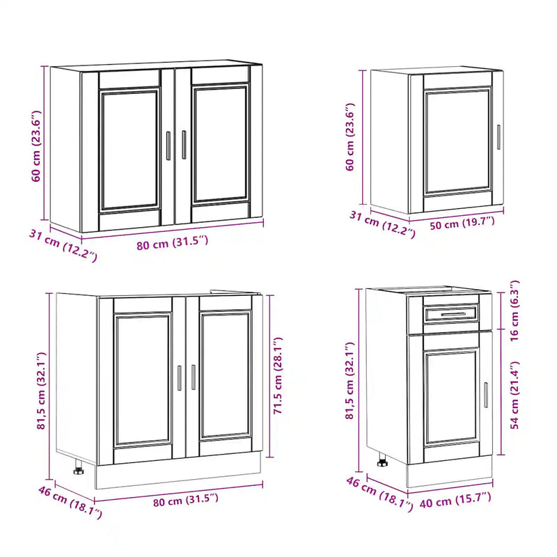 7 Piece Kitchen Cabinet Set Porto White Engineered Wood