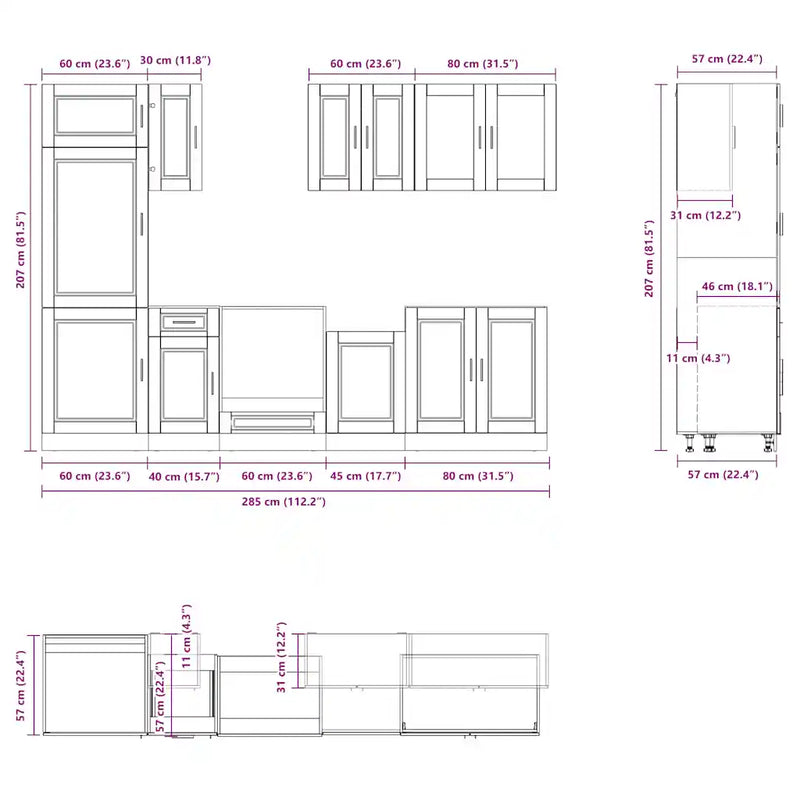 8 Piece Kitchen Cabinet Set "Porto" White Engineered Wood