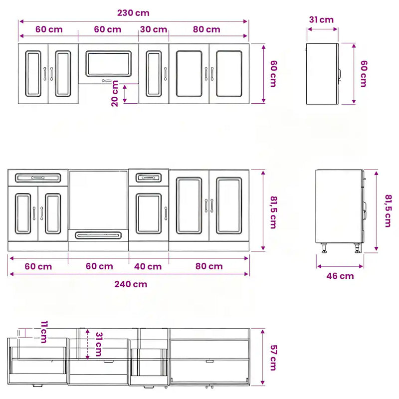 8 Piece Kitchen Cabinet Set Kalmar White Engineered Wood