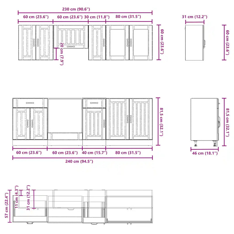 8 Piece Kitchen Cabinet Set Kalmar White Engineered Wood