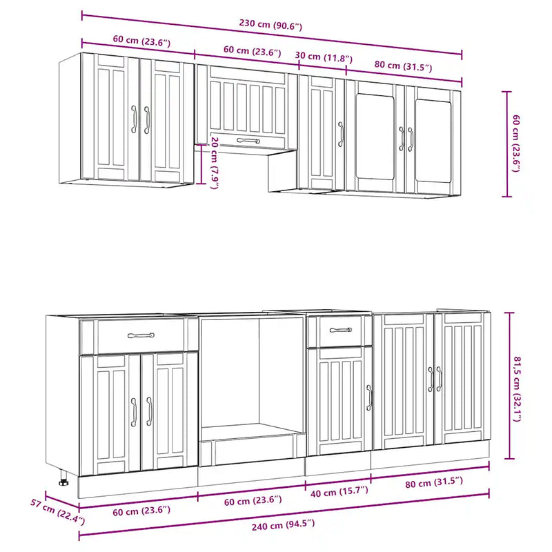 8 Piece Kitchen Cabinet Set Kalmar White Engineered Wood