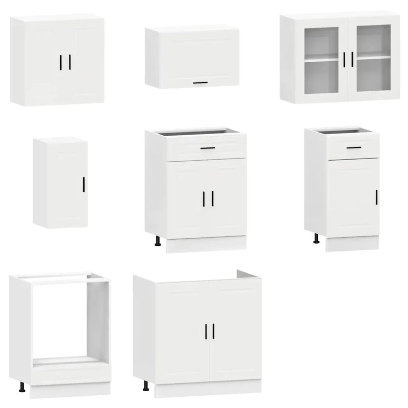 8 Piece Kitchen Cabinet Set "Porto" White Engineered Wood