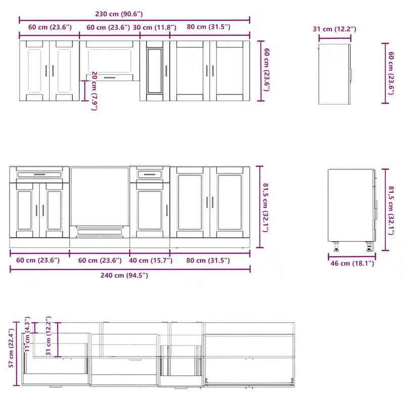 8 Piece Kitchen Cabinet Set "Porto" White Engineered Wood