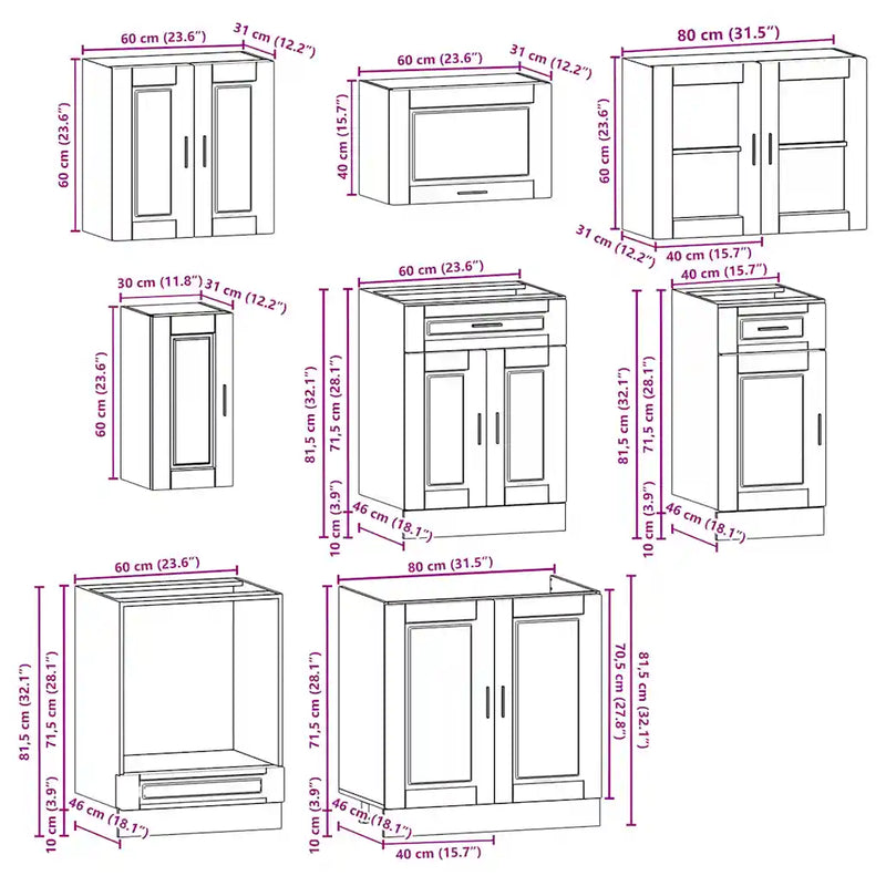 8 Piece Kitchen Cabinet Set "Porto" White Engineered Wood