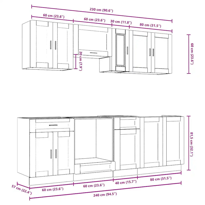 8 Piece Kitchen Cabinet Set "Porto" White Engineered Wood