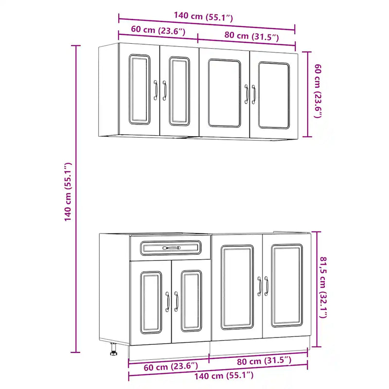 4 Piece Kitchen Cabinet Set Kalmar White Engineered Wood