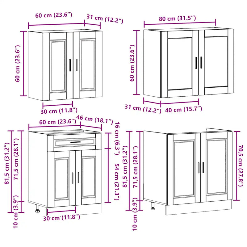 4 Piece Kitchen Cabinet Set "Porto" White Engineered Wood