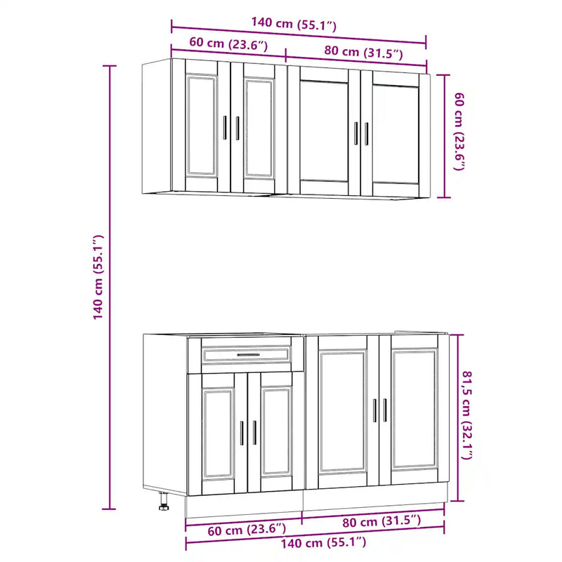 4 Piece Kitchen Cabinet Set "Porto" White Engineered Wood