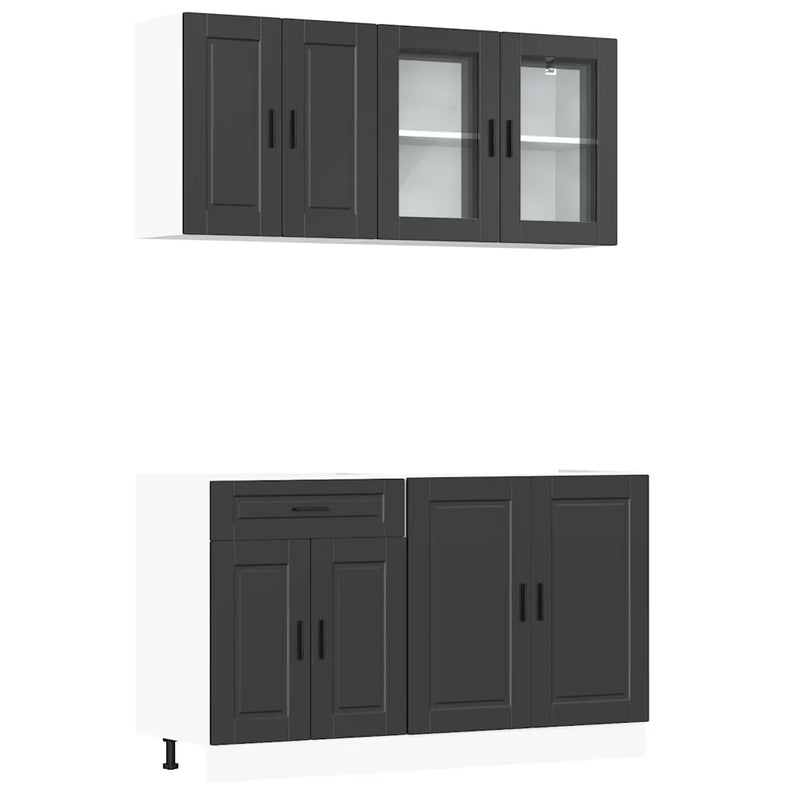 4 Piece Kitchen Cabinet Set "Porto" Black Engineered Wood