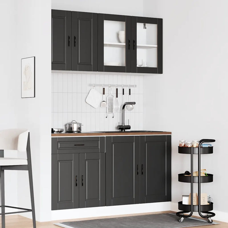 4 Piece Kitchen Cabinet Set "Porto" Black Engineered Wood