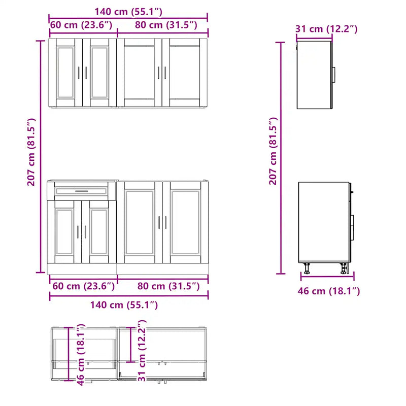 4 Piece Kitchen Cabinet Set "Porto" Black Engineered Wood