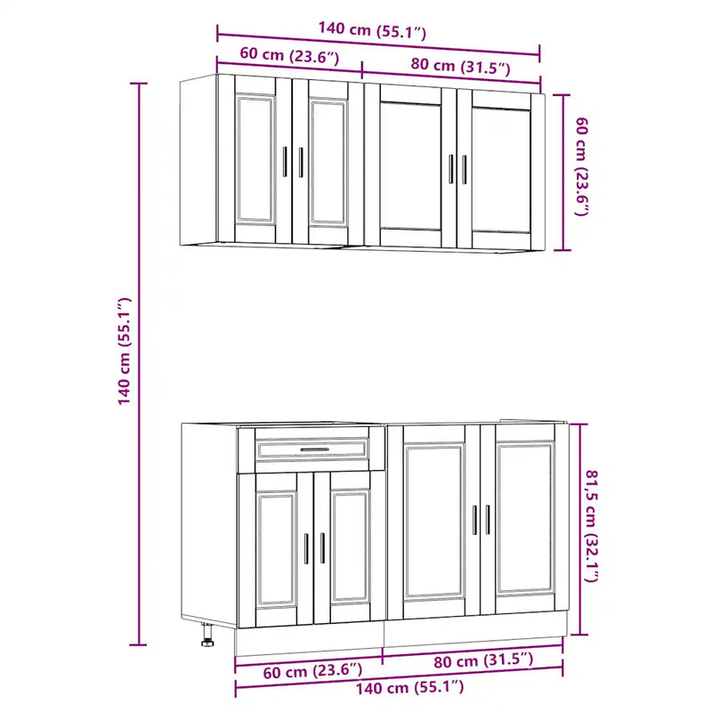 4 Piece Kitchen Cabinet Set "Porto" Black Engineered Wood