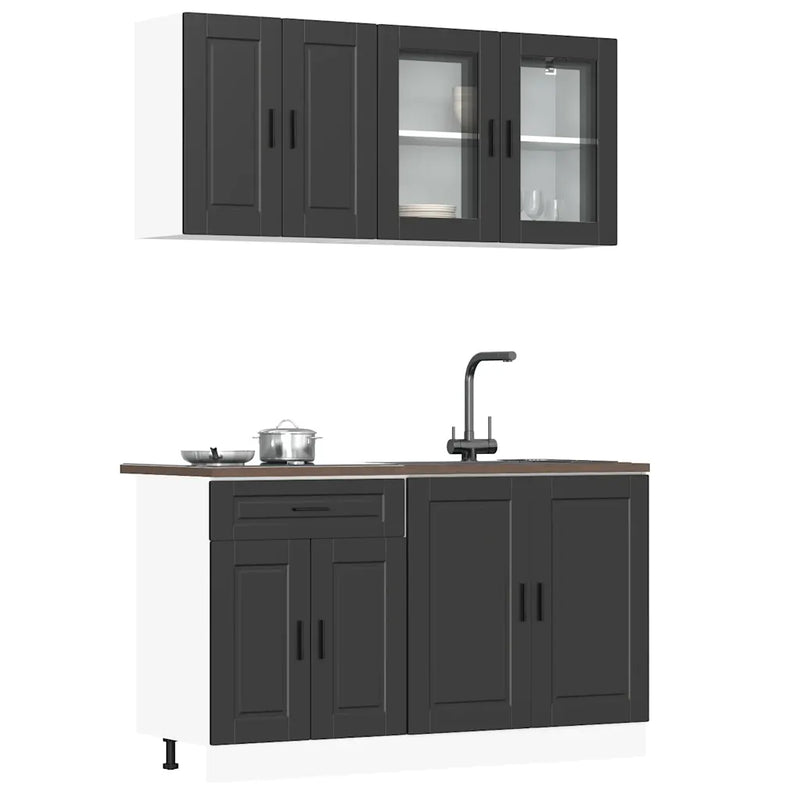 4 Piece Kitchen Cabinet Set "Porto" Black Engineered Wood