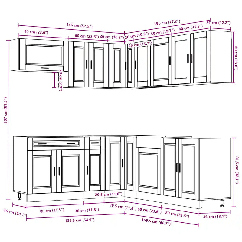 11 Piece Kitchen Cabinet Set Porto White Engineered Wood