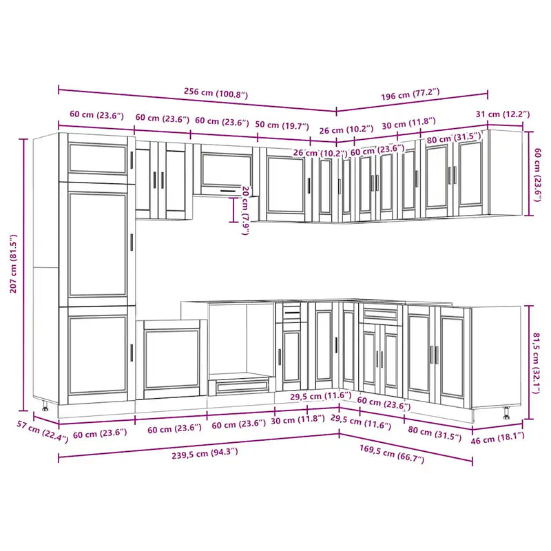 14 Piece Kitchen Cabinet Set Porto White Engineered Wood