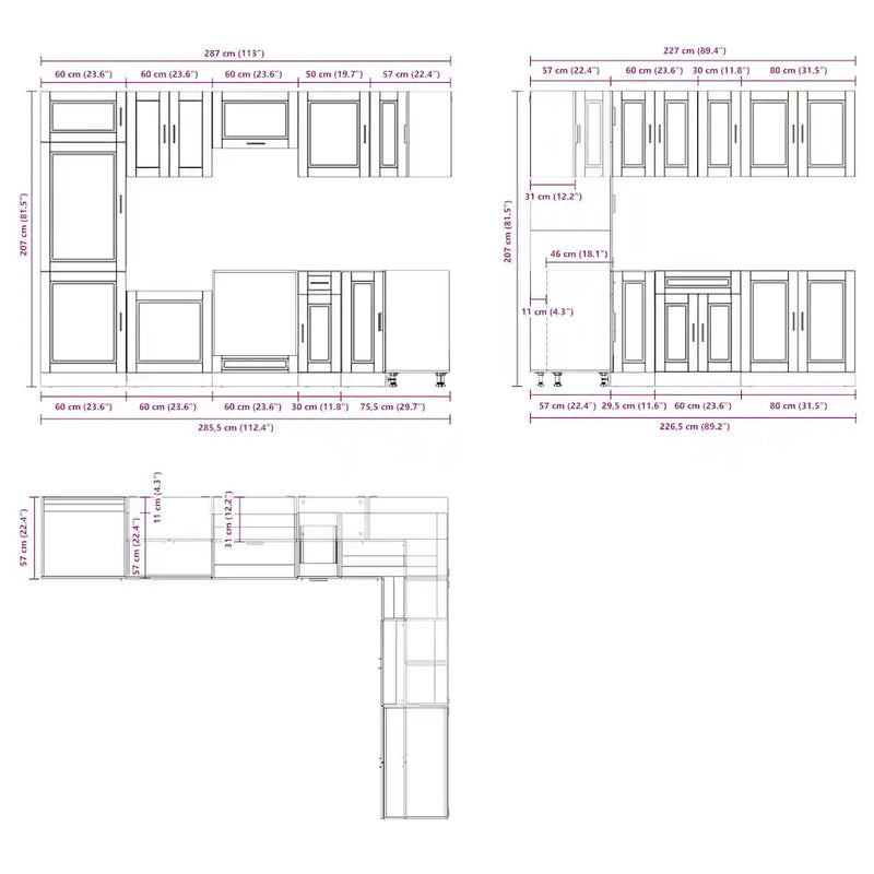 14 Piece Kitchen Cabinet Set Porto White Engineered Wood