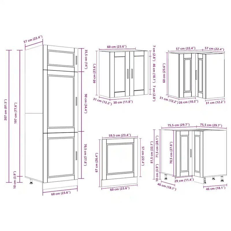 14 Piece Kitchen Cabinet Set Porto White Engineered Wood