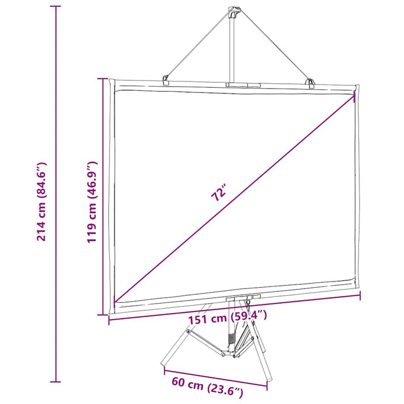 vidaXL Projection Screen with Tripod 72 Inch 4:3