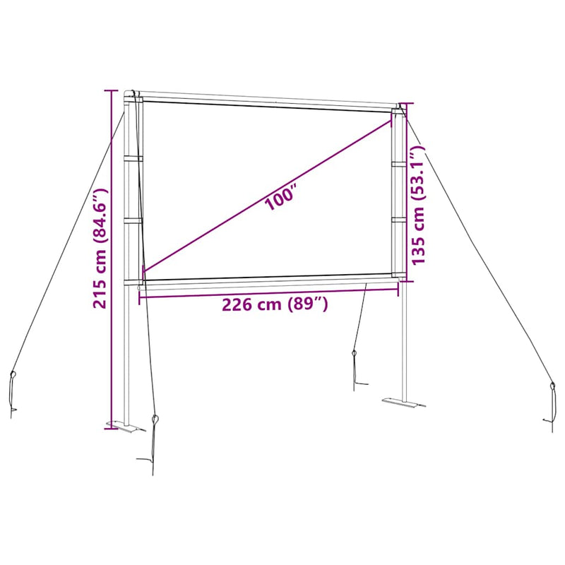vidaXL Projection Screen with Stands 100 Inch 16:9