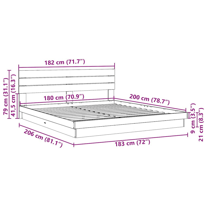 vidaXL Bed Frame with Headboard without Mattress 180x200 cm Solid Wood Oak