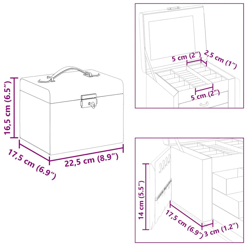Jewellery Box 4-Layer with Mirror Lockable Black 22.5x17.5x16.5 cm