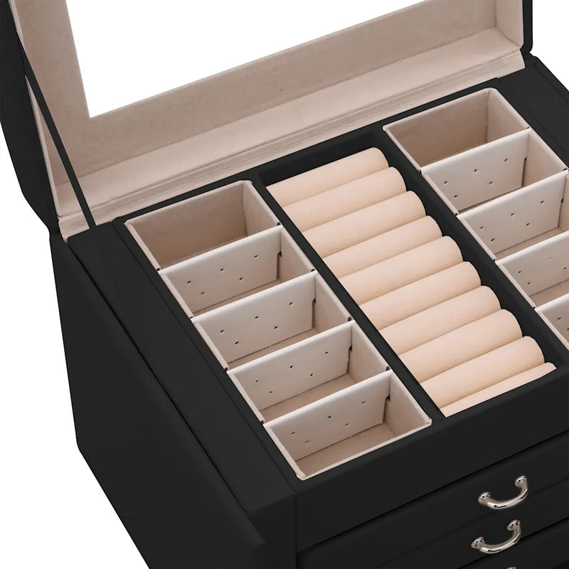 Jewellery Box 4-Layer with Mirror Lockable Black 22.5x17.5x16.5 cm